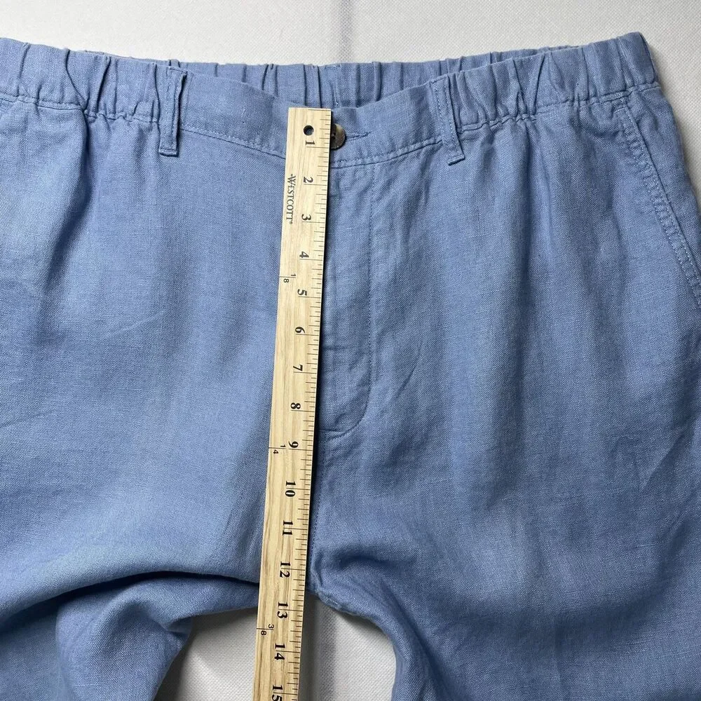 Caribbean 100% Linen Flat Front Bermuda Shorts Blue Men's Size 38x10-(dmp)